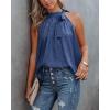 imageBTFBM Women Sleeveless Tie Mock Neck Summer Tops Loose Casual Side Bow Satin Halter Tank Top Blouse ShirtsNavy
