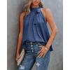 imageBTFBM Women Sleeveless Tie Mock Neck Summer Tops Loose Casual Side Bow Satin Halter Tank Top Blouse ShirtsNavy