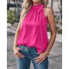 imageBTFBM Women Sleeveless Tie Mock Neck Summer Tops Loose Casual Side Bow Satin Halter Tank Top Blouse ShirtsRose Red
