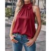 imageBTFBM Women Sleeveless Tie Mock Neck Summer Tops Loose Casual Side Bow Satin Halter Tank Top Blouse ShirtsWine Red