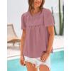 imageBTFBM Womens 2025 Summer Tops Swiss Dot Lace Crochet Crewneck Short Sleeve Casual Cute Shirts Boho BlousesGrey Pink
