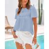 imageBTFBM Womens 2025 Summer Tops Swiss Dot Lace Crochet Crewneck Short Sleeve Casual Cute Shirts Boho BlousesLight Blue