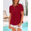 imageBTFBM Womens 2025 Summer Tops Swiss Dot Lace Crochet Crewneck Short Sleeve Casual Cute Shirts Boho BlousesRed