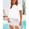 imageBTFBM Womens 2025 Summer Tops Swiss Dot Lace Crochet Crewneck Short Sleeve Casual Cute Shirts Boho BlousesWhite