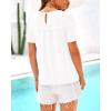 imageBTFBM Womens 2025 Summer Tops Swiss Dot Lace Crochet Crewneck Short Sleeve Casual Cute Shirts Boho BlousesWhite