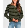 imageBTFBM Womens Cardigans Sweater 2024 Fall Striped Long Sleeve Button Down Crop Open Front Knit Outerwear Deco PocketsStriped Army Green Black