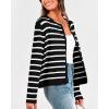 imageBTFBM Womens Cardigans Sweater 2024 Fall Striped Long Sleeve Button Down Crop Open Front Knit Outerwear Deco PocketsStriped Black White
