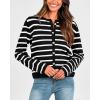 imageBTFBM Womens Cardigans Sweater 2024 Fall Striped Long Sleeve Button Down Crop Open Front Knit Outerwear Deco PocketsStriped Black White