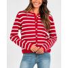 imageBTFBM Womens Cardigans Sweater 2024 Fall Striped Long Sleeve Button Down Crop Open Front Knit Outerwear Deco PocketsStriped Red White