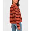 imageBTFBM Womens Cardigans Sweater 2024 Fall Striped Long Sleeve Button Down Crop Open Front Knit Outerwear Deco PocketsStriped Rust Red Black