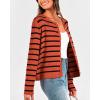 imageBTFBM Womens Cardigans Sweater 2024 Fall Striped Long Sleeve Button Down Crop Open Front Knit Outerwear Deco PocketsStriped Rust Red Black