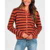 imageBTFBM Womens Cardigans Sweater 2024 Fall Striped Long Sleeve Button Down Crop Open Front Knit Outerwear Deco PocketsStriped Rust Red Black