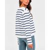 imageBTFBM Womens Cardigans Sweater 2024 Fall Striped Long Sleeve Button Down Crop Open Front Knit Outerwear Deco PocketsStriped White Blue