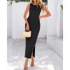 imageBTFBM Womens Knit Bodycon Midi Dress Casual Sleeveless See Through Cover Up Dresses Crew Neck Slit Tank Summer DressesBlack
