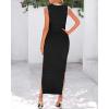 imageBTFBM Womens Knit Bodycon Midi Dress Casual Sleeveless See Through Cover Up Dresses Crew Neck Slit Tank Summer DressesBlack