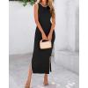 imageBTFBM Womens Knit Bodycon Midi Dress Casual Sleeveless See Through Cover Up Dresses Crew Neck Slit Tank Summer DressesBlack