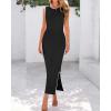 imageBTFBM Womens Knit Bodycon Midi Dress Casual Sleeveless See Through Cover Up Dresses Crew Neck Slit Tank Summer DressesBlack