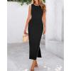 imageBTFBM Womens Knit Bodycon Midi Dress Casual Sleeveless See Through Cover Up Dresses Crew Neck Slit Tank Summer DressesBlack