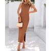 imageBTFBM Womens Knit Bodycon Midi Dress Casual Sleeveless See Through Cover Up Dresses Crew Neck Slit Tank Summer DressesBrown
