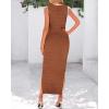 imageBTFBM Womens Knit Bodycon Midi Dress Casual Sleeveless See Through Cover Up Dresses Crew Neck Slit Tank Summer DressesBrown