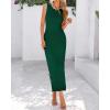 imageBTFBM Womens Knit Bodycon Midi Dress Casual Sleeveless See Through Cover Up Dresses Crew Neck Slit Tank Summer DressesDark Green