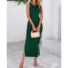 imageBTFBM Womens Knit Bodycon Midi Dress Casual Sleeveless See Through Cover Up Dresses Crew Neck Slit Tank Summer DressesDark Green