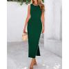 imageBTFBM Womens Knit Bodycon Midi Dress Casual Sleeveless See Through Cover Up Dresses Crew Neck Slit Tank Summer DressesDark Green