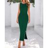 imageBTFBM Womens Knit Bodycon Midi Dress Casual Sleeveless See Through Cover Up Dresses Crew Neck Slit Tank Summer DressesDark Green