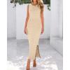 imageBTFBM Womens Knit Bodycon Midi Dress Casual Sleeveless See Through Cover Up Dresses Crew Neck Slit Tank Summer DressesLight Khaki