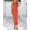 imageBTFBM Womens Knit Bodycon Midi Dress Casual Sleeveless See Through Cover Up Dresses Crew Neck Slit Tank Summer DressesOrange