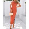 imageBTFBM Womens Knit Bodycon Midi Dress Casual Sleeveless See Through Cover Up Dresses Crew Neck Slit Tank Summer DressesOrange