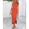 imageBTFBM Womens Knit Bodycon Midi Dress Casual Sleeveless See Through Cover Up Dresses Crew Neck Slit Tank Summer DressesOrange