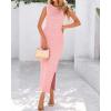 imageBTFBM Womens Knit Bodycon Midi Dress Casual Sleeveless See Through Cover Up Dresses Crew Neck Slit Tank Summer DressesPink