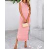 imageBTFBM Womens Knit Bodycon Midi Dress Casual Sleeveless See Through Cover Up Dresses Crew Neck Slit Tank Summer DressesPink