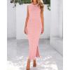 imageBTFBM Womens Knit Bodycon Midi Dress Casual Sleeveless See Through Cover Up Dresses Crew Neck Slit Tank Summer DressesPink