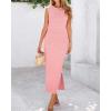 imageBTFBM Womens Knit Bodycon Midi Dress Casual Sleeveless See Through Cover Up Dresses Crew Neck Slit Tank Summer DressesPink