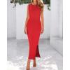 imageBTFBM Womens Knit Bodycon Midi Dress Casual Sleeveless See Through Cover Up Dresses Crew Neck Slit Tank Summer DressesRed