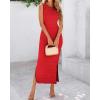 imageBTFBM Womens Knit Bodycon Midi Dress Casual Sleeveless See Through Cover Up Dresses Crew Neck Slit Tank Summer DressesRed