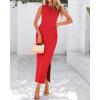 imageBTFBM Womens Knit Bodycon Midi Dress Casual Sleeveless See Through Cover Up Dresses Crew Neck Slit Tank Summer DressesRed