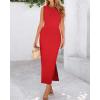 imageBTFBM Womens Knit Bodycon Midi Dress Casual Sleeveless See Through Cover Up Dresses Crew Neck Slit Tank Summer DressesRed
