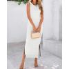 imageBTFBM Womens Knit Bodycon Midi Dress Casual Sleeveless See Through Cover Up Dresses Crew Neck Slit Tank Summer DressesWhite
