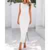 imageBTFBM Womens Knit Bodycon Midi Dress Casual Sleeveless See Through Cover Up Dresses Crew Neck Slit Tank Summer DressesWhite