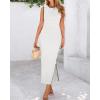 imageBTFBM Womens Knit Bodycon Midi Dress Casual Sleeveless See Through Cover Up Dresses Crew Neck Slit Tank Summer DressesWhite