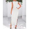 imageBTFBM Womens Knit Bodycon Midi Dress Casual Sleeveless See Through Cover Up Dresses Crew Neck Slit Tank Summer DressesWhite