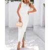 imageBTFBM Womens Knit Bodycon Midi Dress Casual Sleeveless See Through Cover Up Dresses Crew Neck Slit Tank Summer DressesWhite