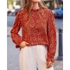 imageBTFBM Womens Long Sleeve Blouses Casual Boho Tops Frill Trim Mock Neck Floral Print 2024 Summer Fall Shirts Blouse TopFloral Orange Red