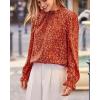 imageBTFBM Womens Long Sleeve Blouses Casual Boho Tops Frill Trim Mock Neck Floral Print 2024 Summer Fall Shirts Blouse TopFloral Orange Red