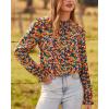 imageBTFBM Womens Long Sleeve Blouses Casual Boho Tops Frill Trim Mock Neck Floral Print 2024 Summer Fall Shirts Blouse TopFloral Royal Blue