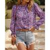 imageBTFBM Womens Long Sleeve Blouses Casual Boho Tops Frill Trim Mock Neck Floral Print 2024 Summer Fall Shirts Blouse TopFloral White Purple