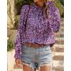 imageBTFBM Womens Long Sleeve Blouses Casual Boho Tops Frill Trim Mock Neck Floral Print 2024 Summer Fall Shirts Blouse TopFloral White Purple